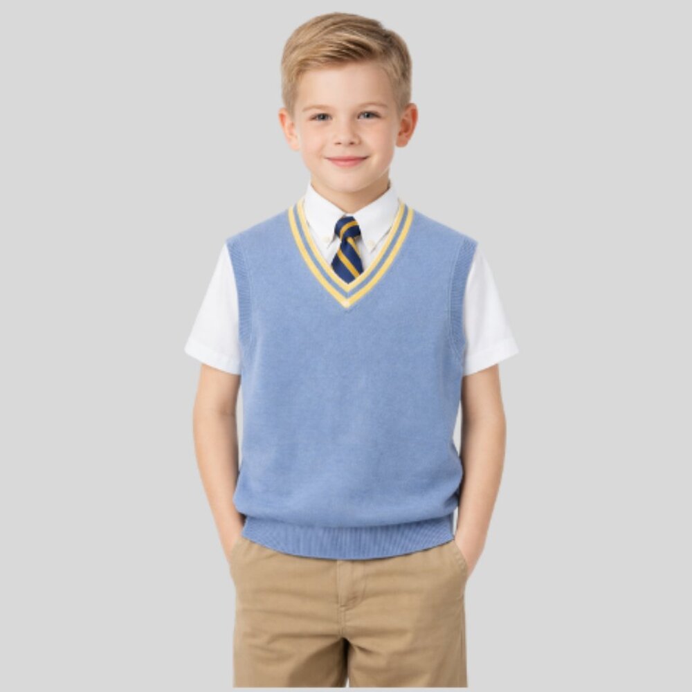 Brooks Brothers Boy's Cotton Vest Light Blue Yellow, Size M NWT Preppy Academia